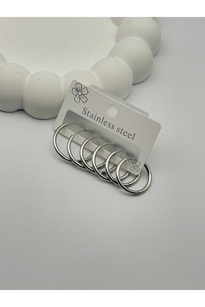 ilvesa shop Stainless Steel Thin Large 6-Piece Hoop Earrings