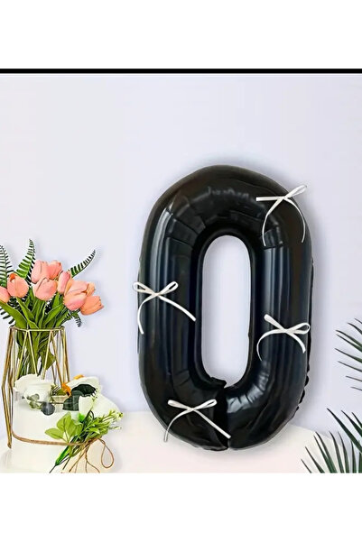 Çemrek Süs Parti بالون رقمي أسود مع فيونكة كريمية مقاس 40 بوصة