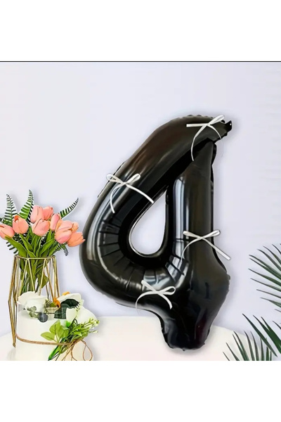 Çemrek Süs Parti بالون رقمي أسود مع فيونكة كريمية مقاس 40 بوصة