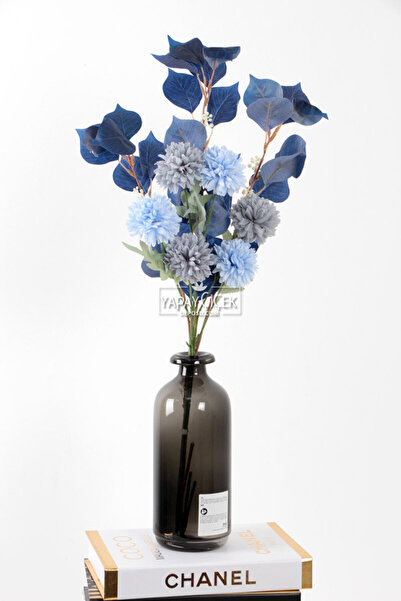 Yapay Çiçek Deposu Yapay Çiçek Kartopu Pastel Dal Aranjmanı Mavi Tonlar 70 cm