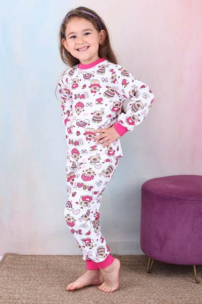 KAPİKİDS Girl's Long Sleeve Colorful Crispy Printed Pajamas Set