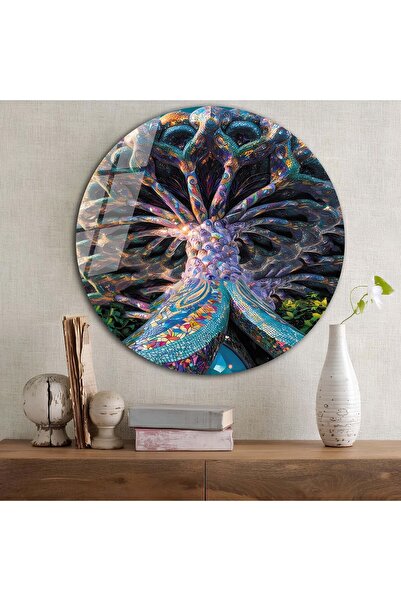 bestdecor Šareno drvo života, okrugla staklena slika | Poklon, dekorativno, k...