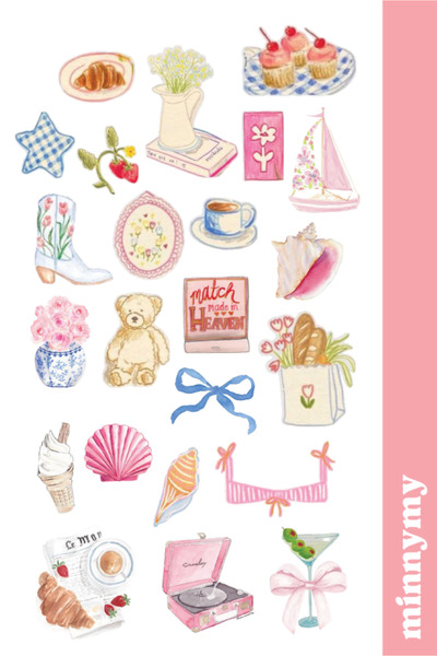 Minnymy Pink Vintage Retro Sticker, Çıkartma, Ajanda, Günlük, Planlayıcı, Bul...