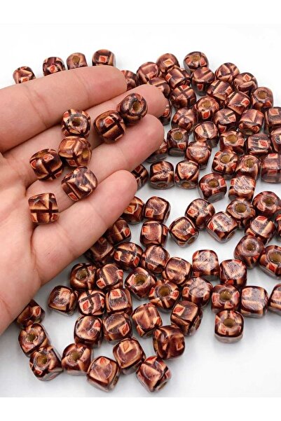 ella'nın çarşısı Τετράγωνες Ξύλινες Χάντρες με Σκούρο Χρώμα και Σχέδιο 25 τεμ...