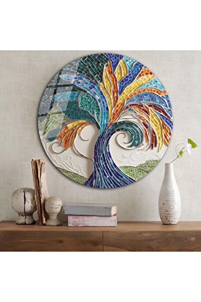 bestdecor Pictură rotundă din sticlă cu arborele vieții colorat |   Cadou, De...