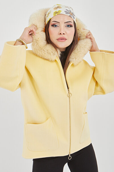 baydemir tekstil Kapüşonu Gerçek Kürklü Kaşmir Kaban