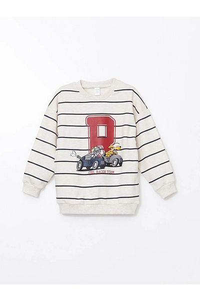 LC Waikiki Lcw Kids White Crew Neck Printed Boys' Sweatshirt and Sweatpants Bottom 2-Piece