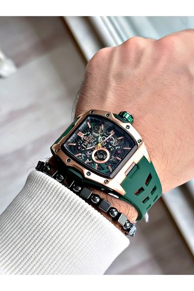 Reward Black Color Steel Case Automatic Sport Silicone Business Men's Wrist Watch+Bracelet