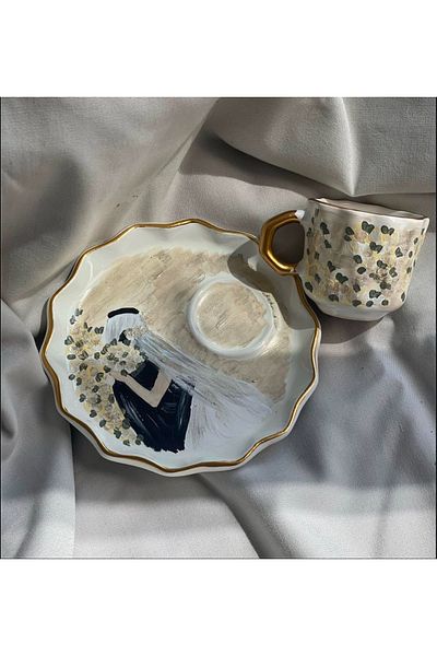Store كوب قهوة تركي بتصميم خاص مرسومة يدويًا للعروس والعريس