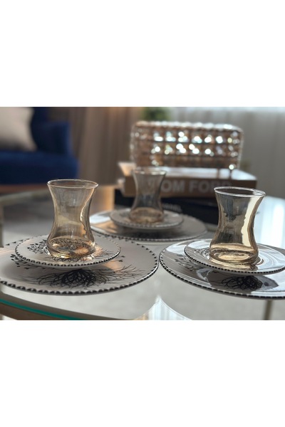 AHLE HOME 18 Parça Herenica Ağaç Desenli Gold Çay Ve Pasta Seti
