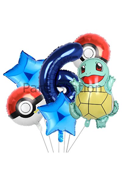 Parti Station Pokemon Squirtle Konsept 6 Yaş Balon Set Pokemon Squirtle Balon...