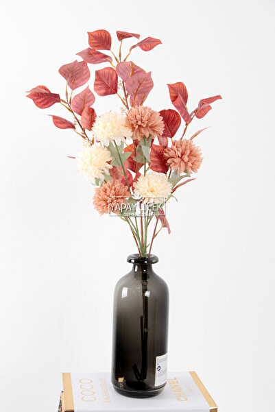 Yapay Çiçek Deposu Yapay Çiçek Kartopu Pastel Dal Aranjmanı Kahve Tonlar 70 cm