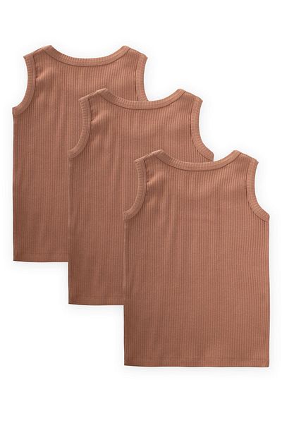 Cigit Triple Ribbed Wide Strap Undershirt 2-9 Years Coffee