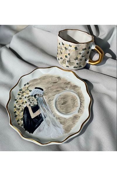 Store كوب قهوة تركي بتصميم خاص مرسومة يدويًا للعروس والعريس