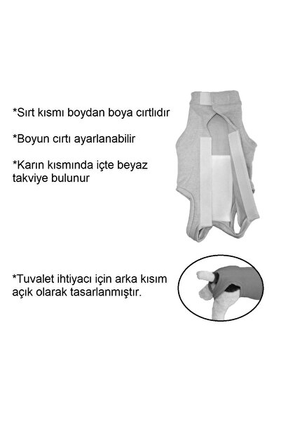 stylie Ameliyat Sonrası Koruyucu Kedi Köpek Tulumu, Kolsuz, Sırttan Cırtlı Giysi