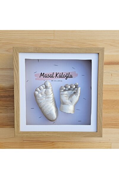 Benim İzim KİŞİYE ÖZEL İSİMLİ KOYU MEŞE RENK Çerçeve İle 3 Boyutlu El ve Ayak...