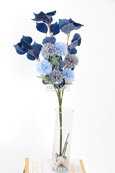 Yapay Çiçek Deposu Yapay Çiçek Kartopu Pastel Dal Aranjmanı Mavi Tonlar 70 cm