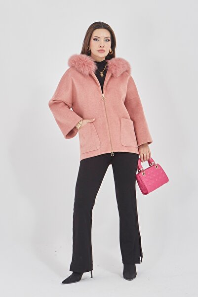 baydemir tekstil Kapüşonu Gerçek Kürklü Kaşmir Kaban