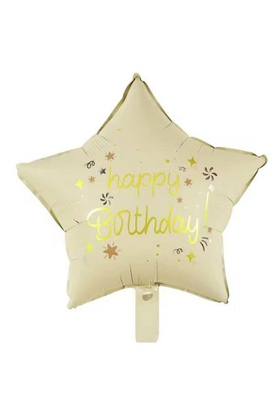 parti sürprizi Happy Birthday Cream Color Star Foil Balloon