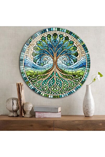 bestdecor Πολύχρωμο Στρογγυλό Γυάλινο Τραπέζι Tree of Life |   Δώρο, Διακοσμη...