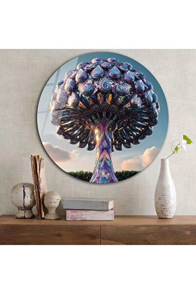 bestdecor Šareno drvo života, okrugli stakleni sto | Poklon, dekorativno, kan...