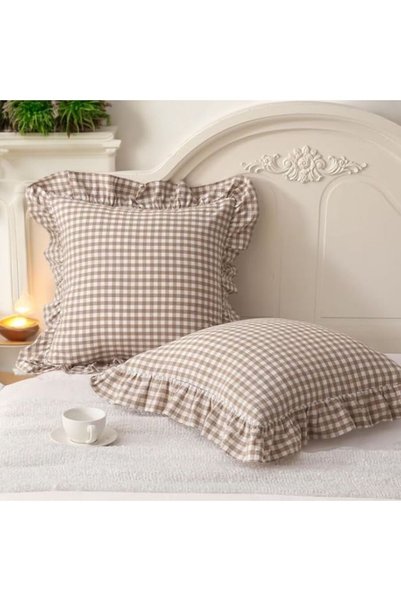 Erba kreasyon Vintage Ruffled Gingham 100% Cotton Throw Pillow Cover Checkered Bohemian Throw Pillow Cover 43X43