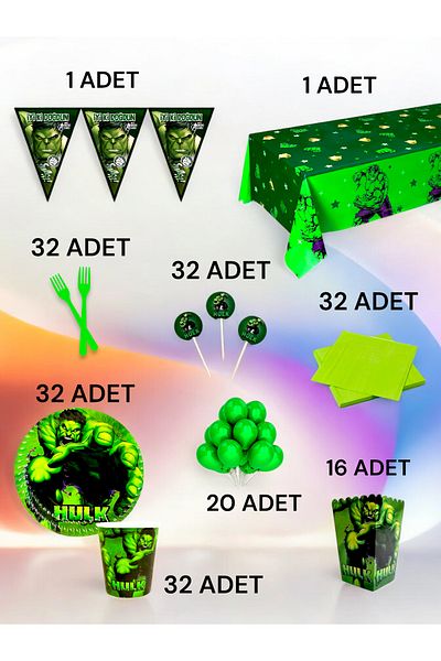VibeHome Hulk Themed XL Pack for 32 - Birthday Party and Fun Events