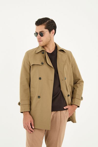 Frappoli Ανδρική καμπαρντίνα με διπλό γιακά Standard Fit βαμβακερή καμπαρντίνα