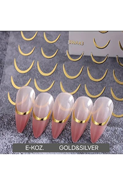 Butik Altın ve Gümüş İkili Fransız Tırnak Süsü Yapıştırma
