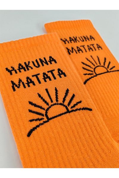 Shuttle Park Унисекс щастливи цветни чорапи - чорапи с пениран памук Hakuna Matata в оранжево
