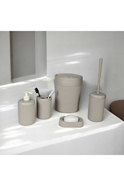 Ek Sanat 5 Parçalı Banyo Seti - Beyaz, Krem, Gri Renk Seçenekleriyle Şık ve D...