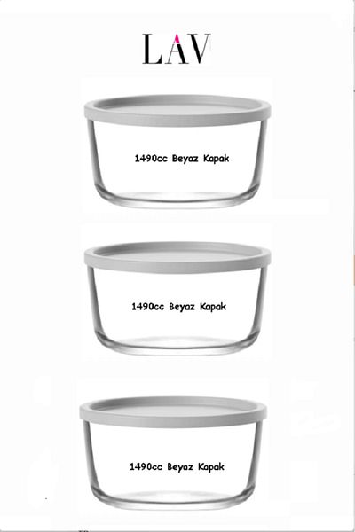 LAV Feyzade - 1490 Cc X 3 Pieces Round Storage Container with White Lid