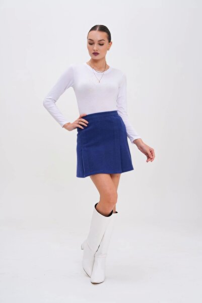 ayakuydur Kadın Saks Mavi Kaşe Etek