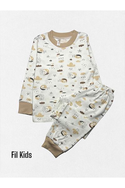 Fil Kids Set de pijamale de dormit cu mânecă lungă pentru băiat, 100% bumbac, culoare albă, nurcă, cu tematică Moon Star Night