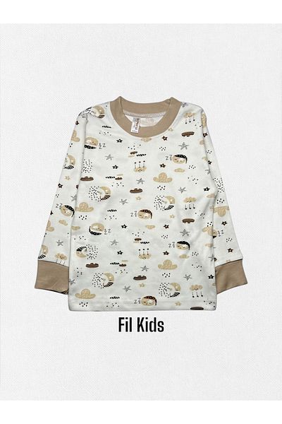 Fil Kids Set de pijamale de dormit cu mânecă lungă pentru băiat, 100% bumbac, culoare albă, nurcă, cu tematică Moon Star Night