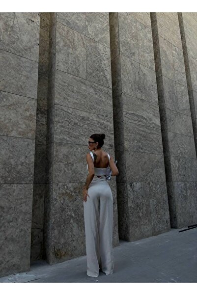 LB Laluna Butik Women's High Waist Linen Palazzo Trousers