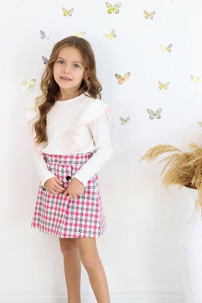 sinmm 2-Piece Set with Fitted Skirts for Girls - Ruffle Detail Snm3