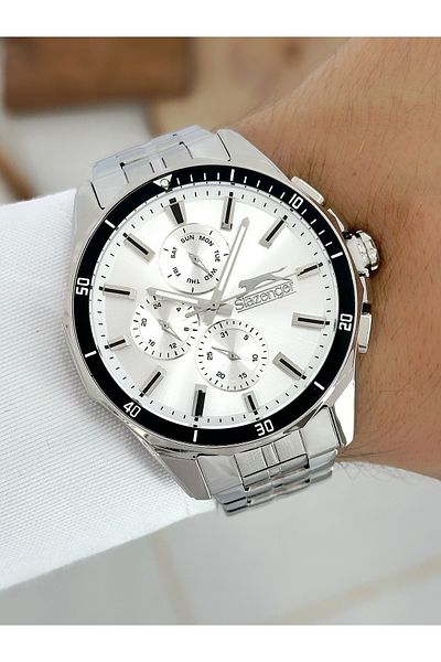 Slazenger Function Silver Color Steel Band Men's Wrist Watch 2245.2.01Sz