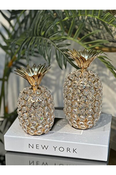 Elta Collection 2 li İthal Kristal Taşlı Gold Ananas Dekoratif Obje Biblo & A...