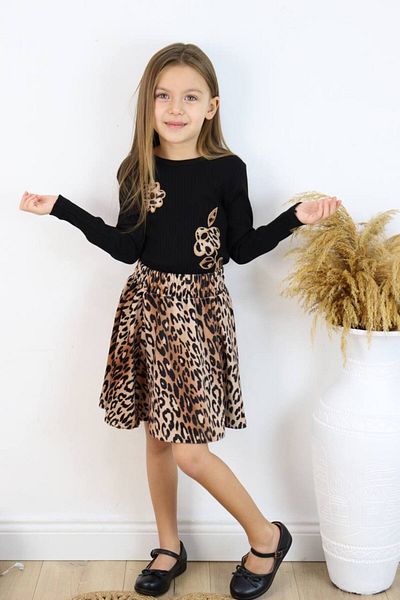 sinmm Velvet Corduroy Leopard Skirt Girls' Set - Snm1