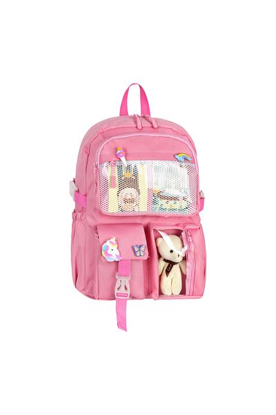 Niss Store Rucsac și ghiozdan pentru fete și băieți, model Kawai, în stil coreean, cu accesorii de jucărie