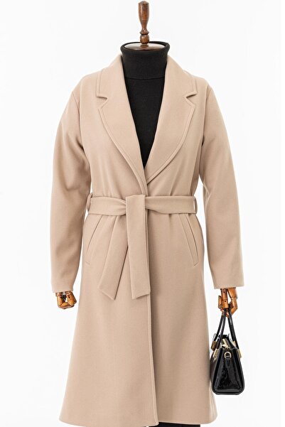 Modayıldızlar Palton lung de damă, cu buzunar cu curea de piatră
