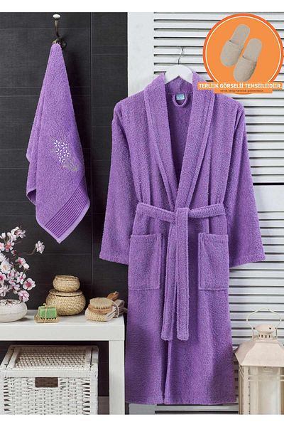Rebeka Unisex Purple Towel Bathrobe Set of 2