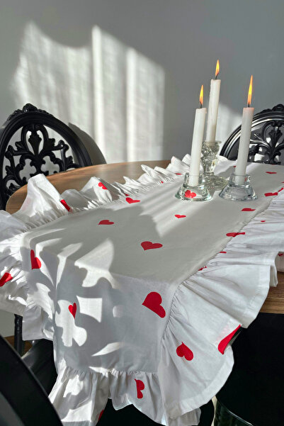 KAMİZ Ruffled Heart Pattern Runner 100% Cotton 40X110