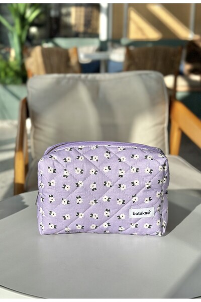 Batekso Τσάντα μακιγιάζ με λιλά λουλούδια - μεγάλο μέγεθος