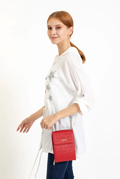 Armine Red Laser Cut Chain Strap Women's Evening Dress Shoulder Bag - 266