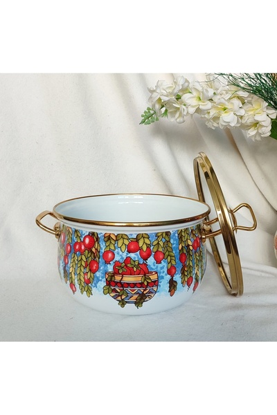 EBRULİEMAYE Pomegranate Enamel Luxury Pot 24 cm Diameter 5 Liter Milk Yogurt Soup Pot
