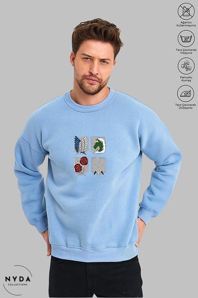 Nyda Collections Attack on Titan 2 Printed - Unisex Oversize φούτερ χωρίς κουκούλα