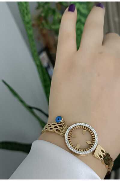 shop 1.Sınıf Çelik Kararma Yapmaz  Çeyrek Altın Yuvalı Kelepçe Bileklik