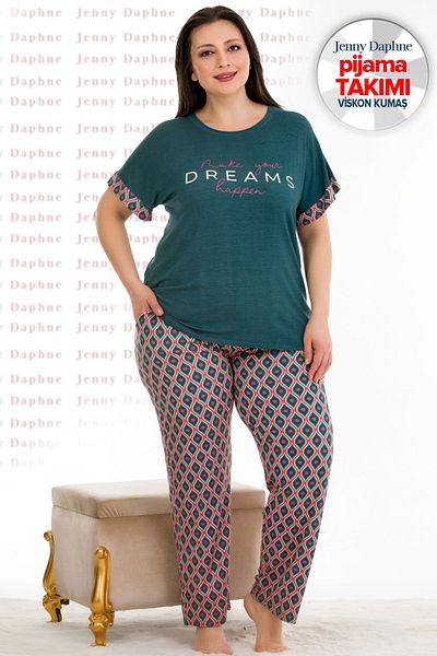 Jenny Daphne Plus Size Viscose Fabric Short Sleeve Pajamas Set Lady-10932